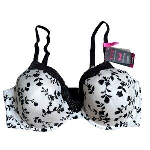 NWT Maidenform T Shirt Bra Demi Coverage White Black Floral Size 40DD